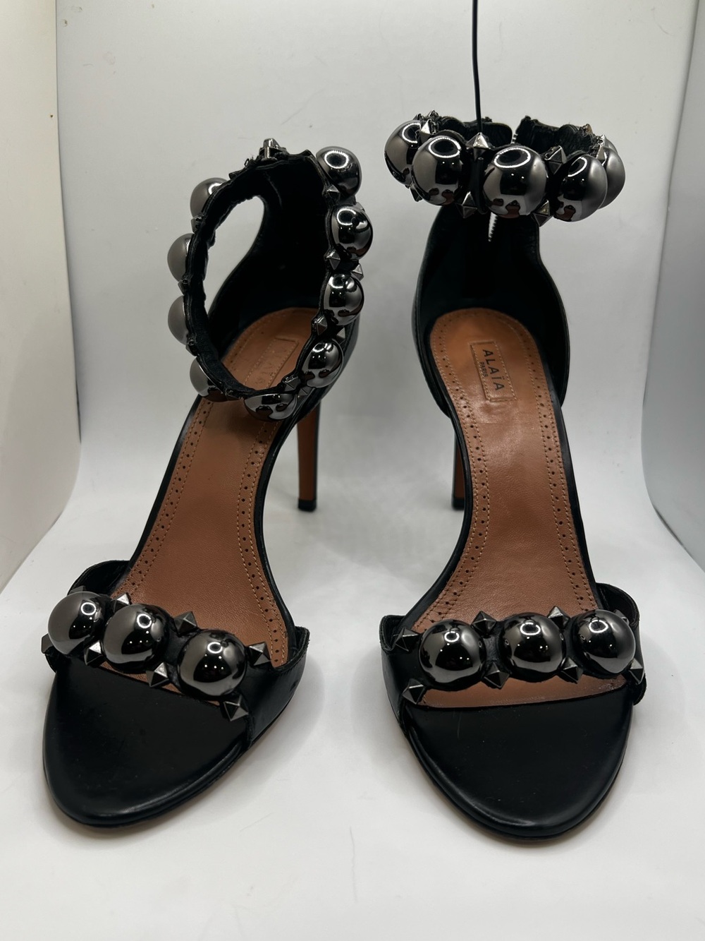 Alaia Black Studded Ankle-Strap High Heel Sandals